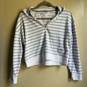 Tommy Hilfiger Sport Gray Cropped Striped Women's 1/4 Zip